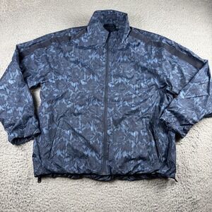 Athleta Sightseer Lace Jacket Windbreaker Womens Large Blue Floral Pockets